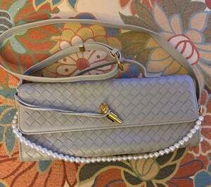Grey Woven Leather Crossbody Clutch Purse Top Handle Flap Handbags